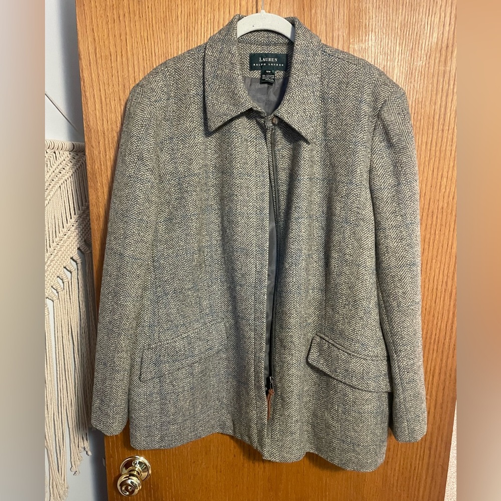 Ralph Lauren Wool Tweed houndstooth equestrian style blazer Sz 18